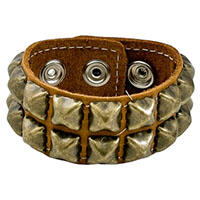 2 Rows of Antique Brass Pyramids on a Brown Crazy Horse Leather Bracelet by Funk Plus