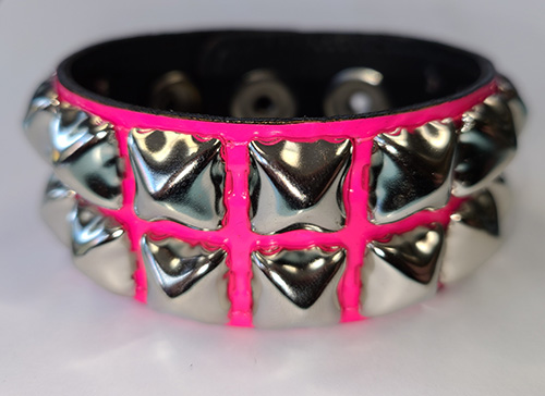 2 Row Pyramid Bracelet by Funk Plus- Hot Pink Patent