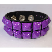 2 Rows of Purple Pyramids on a Black Leather Bracelet by Funk Plus