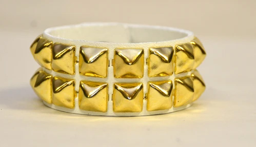 2 Rows of Brass Pyramids on a White Vegan Leather Bracelet by Funk Plus