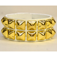 2 Rows of Brass Pyramids on a White Vegan Leather Bracelet by Funk Plus