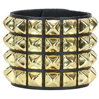 4 Row BRASS Pyramid Bracelet by Funk Plus- Black Leather