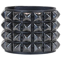 4 Row BLACK Pyramid Bracelet by Funk Plus- Black Leather