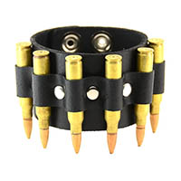 Black Leather Bullet Bracelet by Funk Plus- Brass/Copper