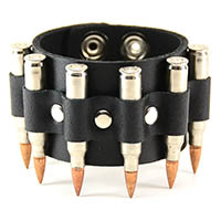 Black Leather Bullet Bracelet by Funk Plus- Nickel/Copper