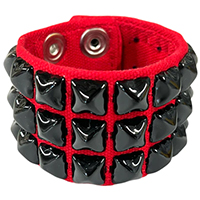 3 Rows Of Black Pyramids Bracelet by Funk Plus- Red Canvas