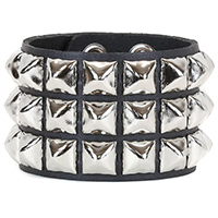 3 Rows of Pyramids on a Black Leather Bracelet by Funk Plus