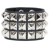 3 Rows of Pyramids on a Black Leather Bracelet by Funk Plus