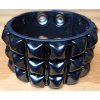 3 Rows of Black Pyramids Bracelet by Funk Plus- Black Patent