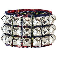 3 Row Pyramid Bracelet by Funk Plus- Blue Plaid