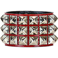 3 Rows of Pyramids Bracelet by Funk Plus- Red Patent