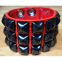 3 Rows of Black Pyramids Bracelet by Funk Plus- Red Patent