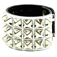 3 Rows of Pyramids Bracelet by Funk Plus- White Patent