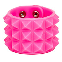 3 Row Pyramid Bracelet by Funk Plus- Glow In The Dark Pink Rubber