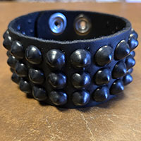 3 Rows Of Black Cone Studs on a Black Leather Snap Bracelet by Funk Plus