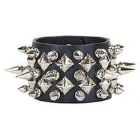 1" & 1/2" Spikes With Pyramids on a Snap Black Leather Bracelet by Funk Plus