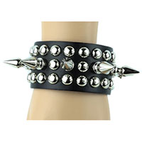 3 Rows Of Spots & 1" Spikes on a Snap Black Leather Bracelet by Funk Plus
