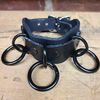 3 Ring Black Leather Bondage Bracelet by Funk Plus (Black Rings)