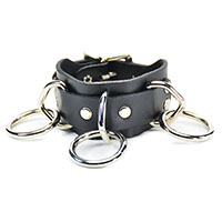 3 Ring Black Leather Bondage Bracelet by Funk Plus (Silver Rings)
