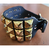 3 Rows of BRASS Pyramids on a Black Leather Buckle Bracelet by Funk Plus