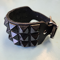 3 Rows of BLACK Pyramids on a Black Leather Buckle Bracelet by Funk Plus