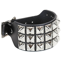 3 Rows Of Pyramids on a Black Leather Buckle Bracelet by Funk Plus