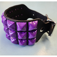 3 Rows of PURPLE Pyramids on a Black Leather Buckle Bracelet by Funk Plus