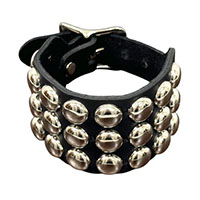 3 Rows of Round Studs on a Black Leather Buckle Bracelet by Funk Plus