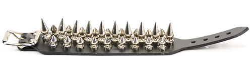 2 Rows Of 1/2" Spikes, 1 Row Of 1" Spikes on a Black Leather Buckle Bracelet by Funk Plus