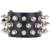 3 Rows Of 1/2" Spikes on a Black Leather Buckle Bracelet by Funk Plus