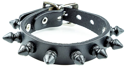 1 Row 1/2" Spikes (Black) on a Black Leather Buckle Bracelet by Funk Plus