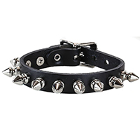 1 Row 1/2" Spikes (Silver) on a Black Leather Buckle Bracelet by Funk Plus