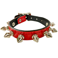 1 Row  Of 1/2" Spikes on a Patent Buckle Bracelet by Funk Plus- RED