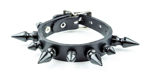 Alternating 1" & 1/2" Black Spikes on a Buckle Black Leather Bracelet by Funk Plus