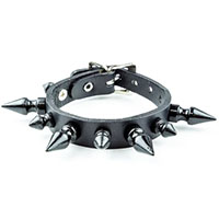 Alternating 1" & 1/2" Black Spikes on a Buckle Black Leather Bracelet by Funk Plus