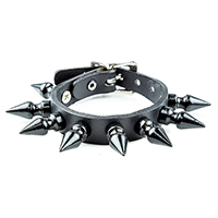 1 Row Of 1" Spikes (Black) on a Black Leather Buckle Bracelet by Funk Plus