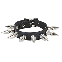 1 Row Of 1" Spikes (Silver) on a Black Leather Buckle Bracelet by Funk Plus
