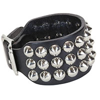 3 Rows Of Small Cone Studs on a Black Leather Buckle Bracelet by Funk Plus