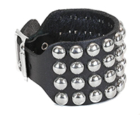4 Rows Of Round Studs On A Black Leather Buckle Bracelet by Funk Plus