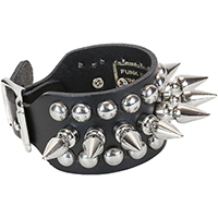 1 Row Of 1" Spikes, 2 Rows Of Spots on a Black Leather Buckle Bracelet by Funk Plus