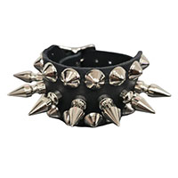 1" Spikes & Cone Studs Black Leather Buckle Bracelet by Funk Plus