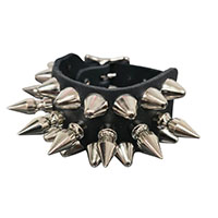 1" Spikes & UK77 Studs Black Leather Buckle Bracelet by Funk Plus