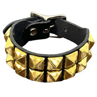 2 Rows Of Brass Pyramids on a Black Leather Buckle Bracelet by Funk Plus