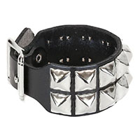 2 Rows Of Pyramids on a Black Leather Buckle Bracelet by Funk Plus