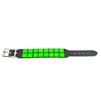 2 Rows Of Green Pyramids on a Black Leather Buckle Bracelet by Funk Plus