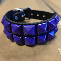 2 Rows Of Purple Pyramids on a Black Leather Buckle Bracelet by Funk Plus