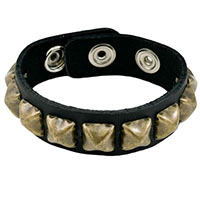 1 Row Of Antique Brass Pyramids On A Black Leather Bracelet by Funk Plus