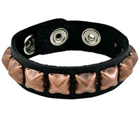 1 Row Of Antique Copper Pyramids On A Black Leather Bracelet by Funk Plus