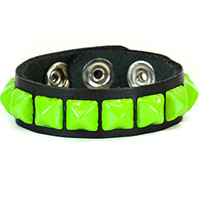 1 Row Of Green Pyramids on a Black Leather Bracelet by Funk Plus