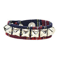 1 Row Of Pyramids On A Blue & Red Plaid Bracelet by Funk Plus
